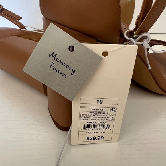 A New Day Tan Block Heel Sandals Ankle Strap & Square Toe Design Size 10 - Picture 9 of 9